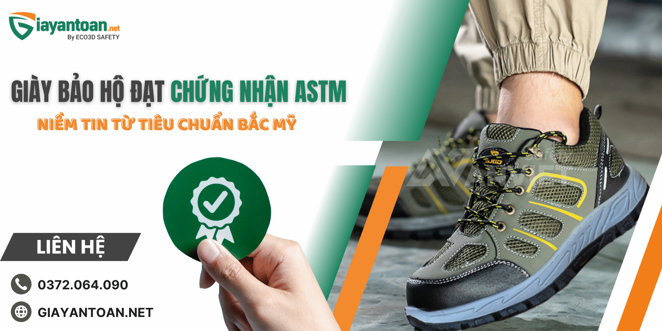 "Giày bảo hộ đạt chuẩn ASTM – Tiêu chuẩn an toàn Bắc Mỹ cho công nhân xây dựng, kỹ sư, bảo vệ đôi chân trước va đập, chống đâm xuyên, trơn trượt và điện giật