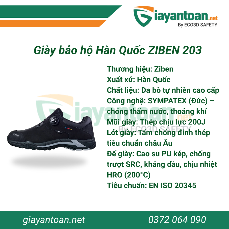 Thông số kỹ thuật của Giày bảo hộ Ziben 203