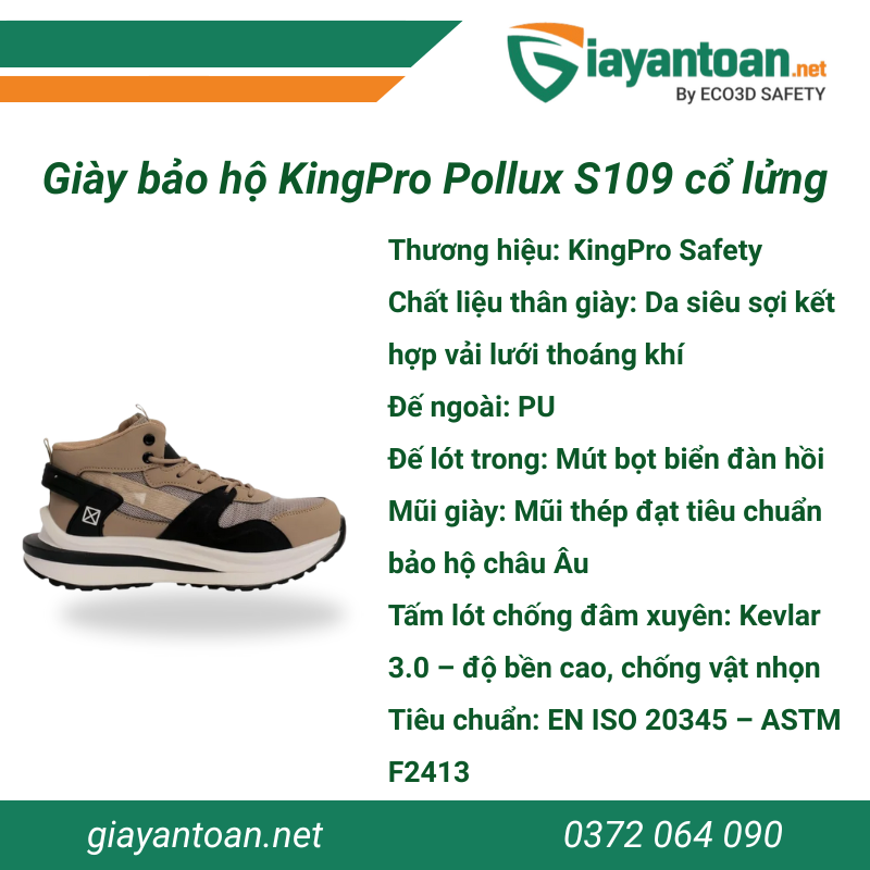 Thông số của Giày bảo hộ KingPro Pollux S109 cổ lửng