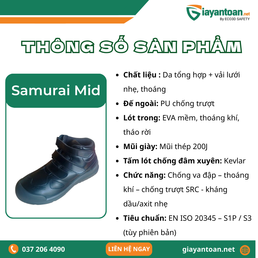 Thông số kỹ thuật của Giày bảo hộ Takumi Samurai Mid