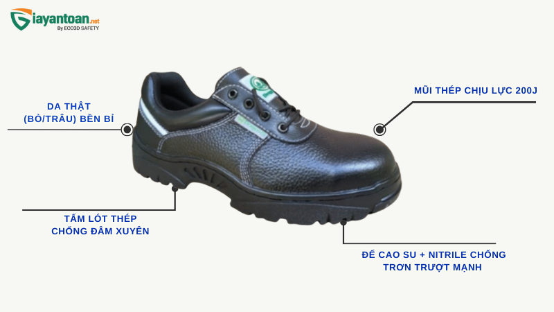 Giày bảo hộ Dragon 1NR-S35 chống hóa chất, giá rẻ, sản xuất tại Việt Nam