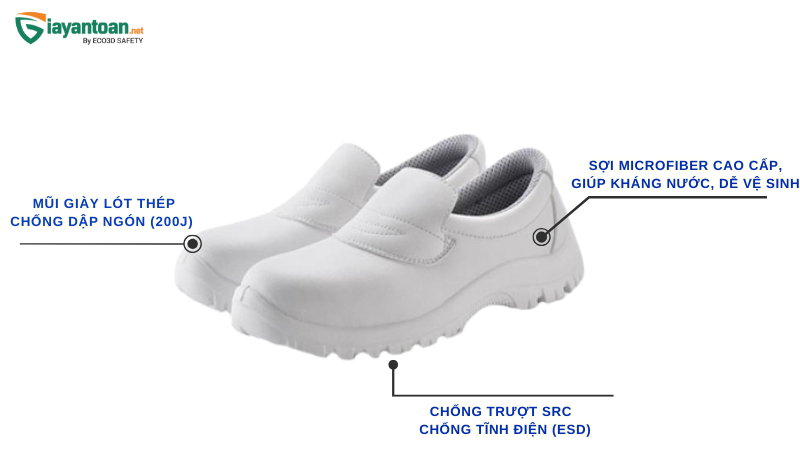 Giày Bảo Hộ Safetoe L-7019 (S2 SRC ESD) – Tiêu Chuẩn Cao Nhất cho Phòng Sạch Công Nghiệp