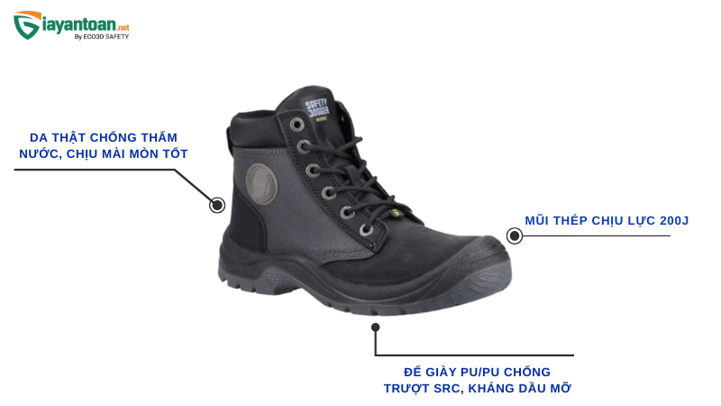 Safety Jogger DAKAR S3 Black là mẫu giày bảo hộ cao cổ kinh điển của thương hiệu Safety Jogger