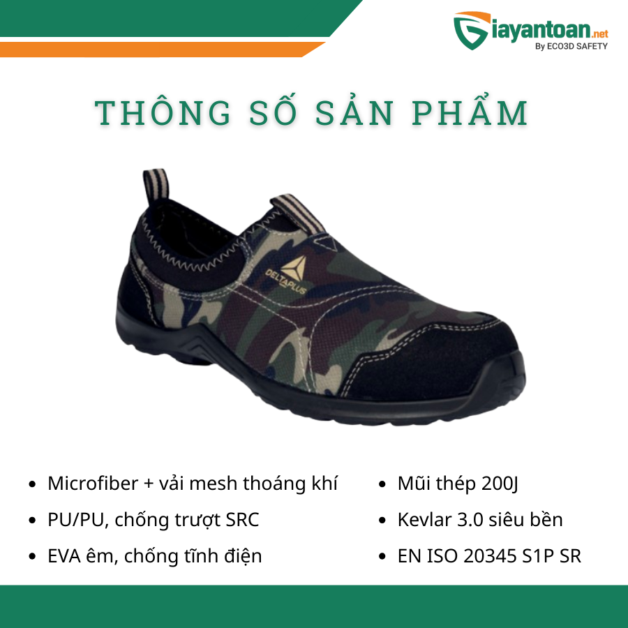 Thông số kỹ thuật của Giày bảo hộ lao động Delta Plus MIAMI2 S1P SR
