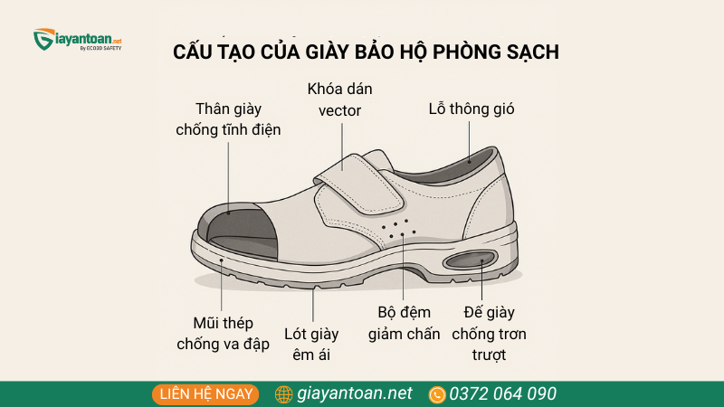 Cấu Tạo Chi Tiết Của Giày Bảo Hộ Phòng Sạch
